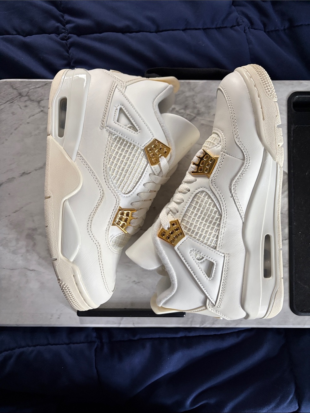 Jordan  4 Women's White Sneakers with Gold Accents
